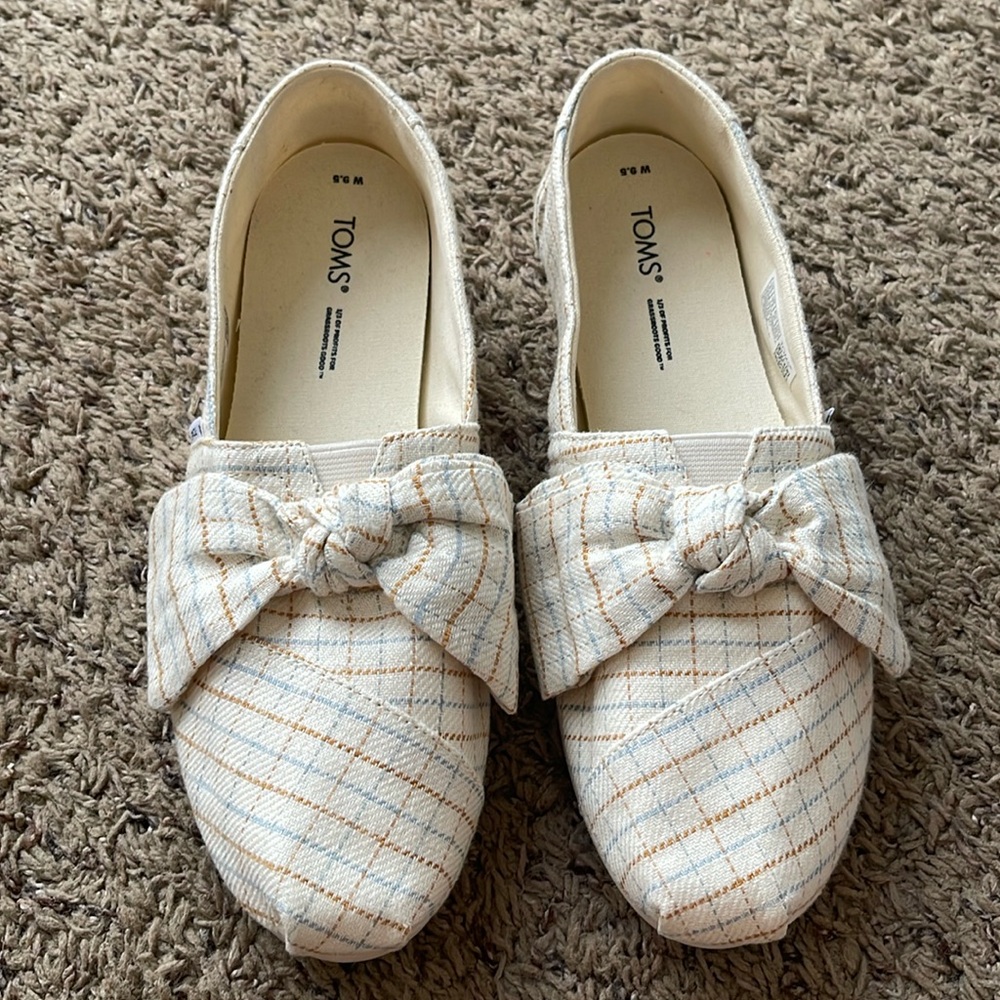 TOMS Womens Alpargata Bow Tie Slip On Flats Casual - Beige 9.5